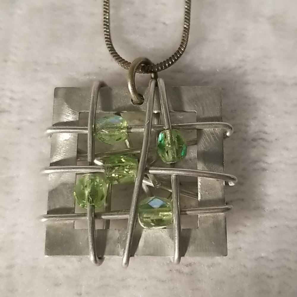 Silver and green necklace